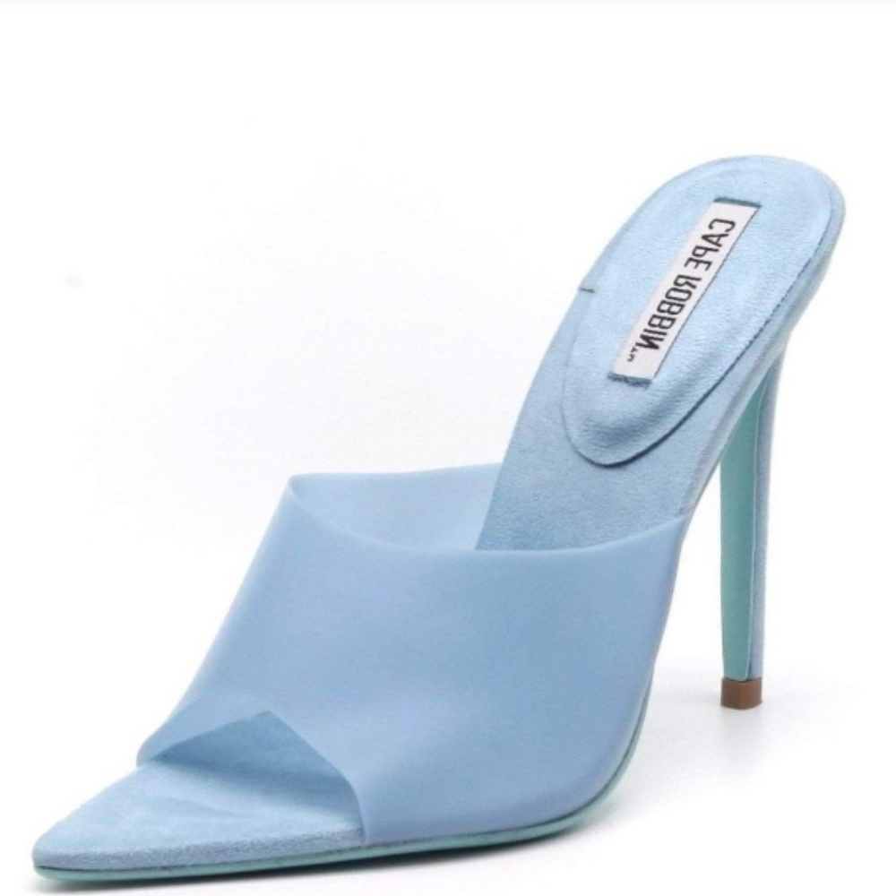 Sky Blue Open Toe Mule Stiletto Heels